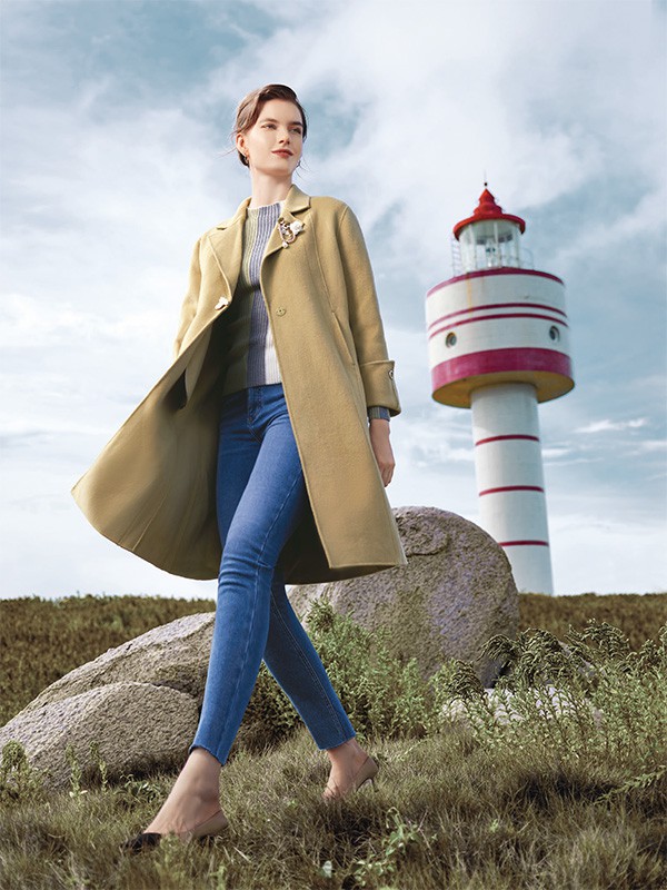 迪图女装2022秋冬季黄色大衣