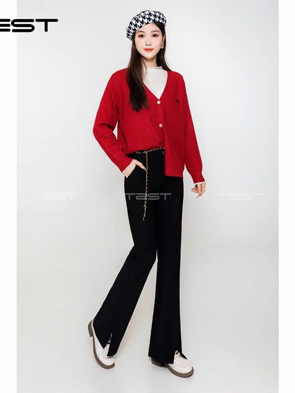 她之蝶女装2022秋冬季红色针织衫