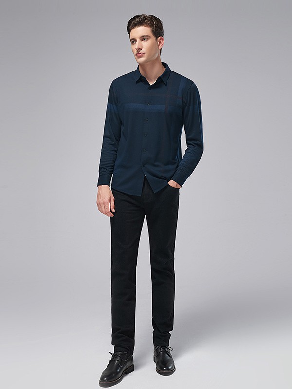 杰尼威尼男装2022秋冬季藏蓝色衬衫