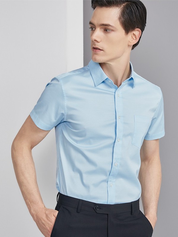 红豆男装2022春夏季蓝色衬衫