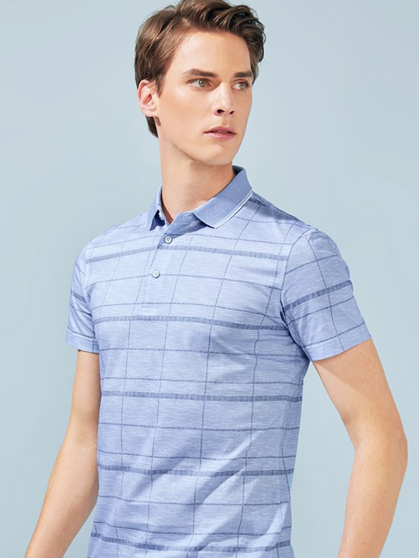 红豆男装2022春夏季蓝色polo衫