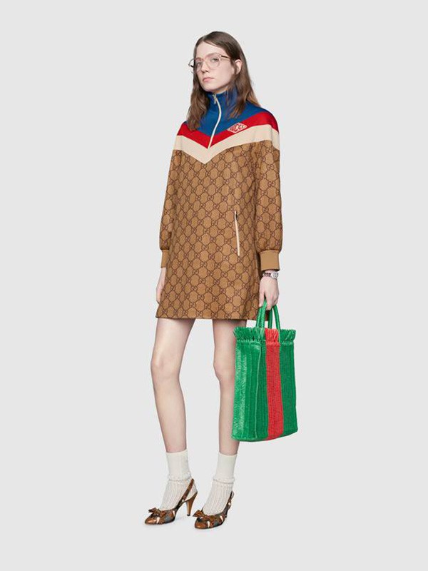 古驰2022秋冬季棕色连衣裙