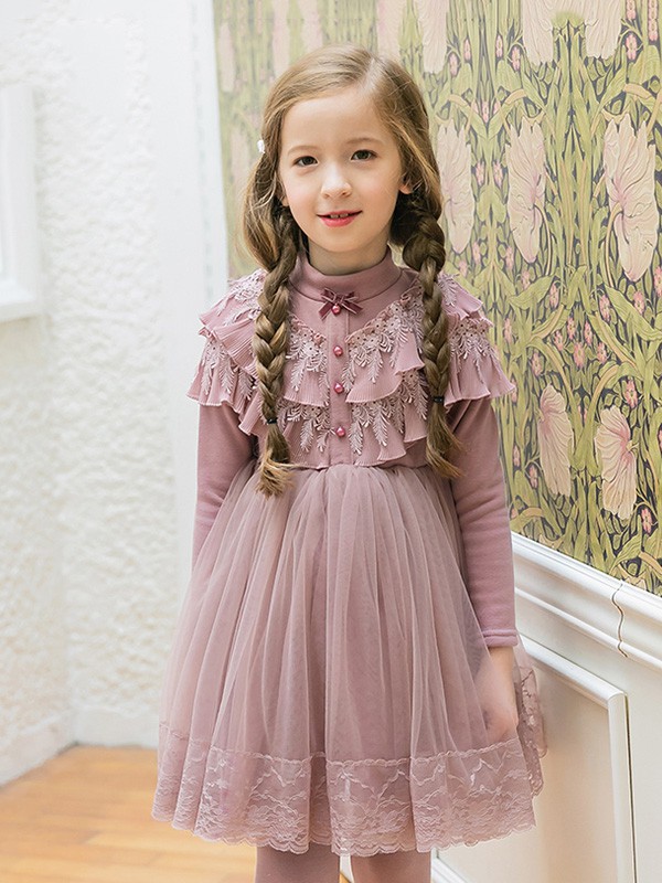 船鼠童装2022秋冬季咖啡色连衣裙