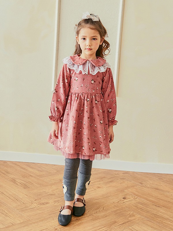 船鼠童装2022秋冬季粉色连衣裙