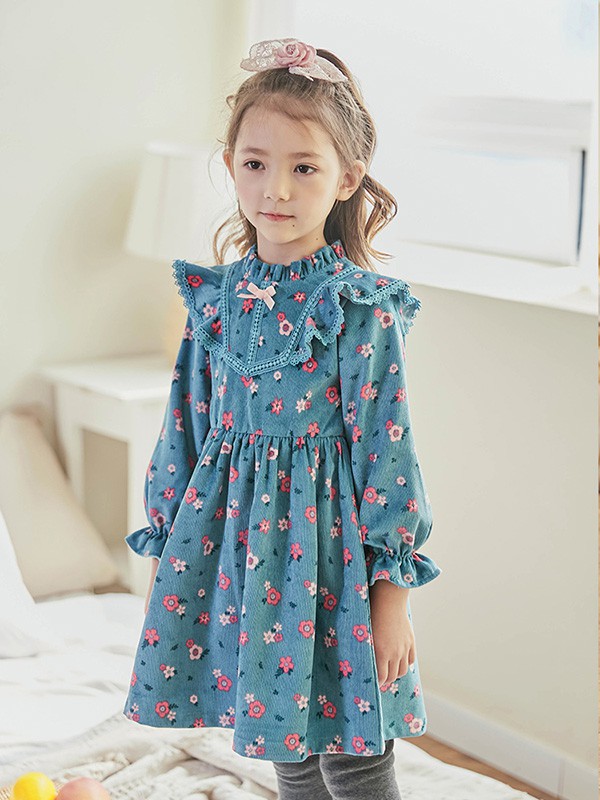 船鼠童装2022秋冬季蓝色连衣裙
