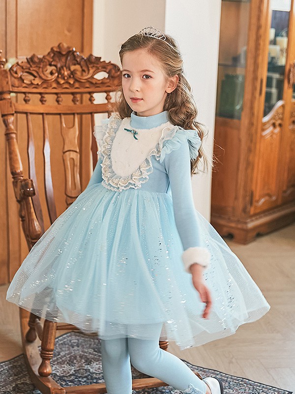 船鼠童装2022秋冬季蓝色连衣裙