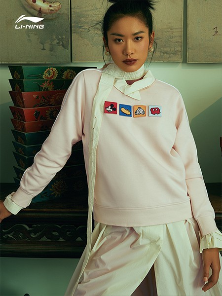 李宁运动装2022秋冬季粉色T恤
