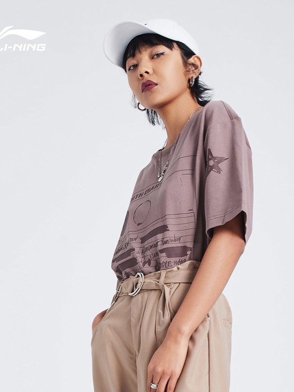 李宁运动装2022秋冬季紫色T恤