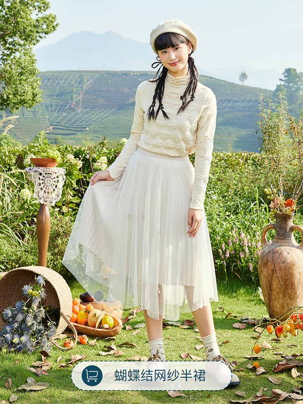 紫涵女装2022秋冬季白色纱裙