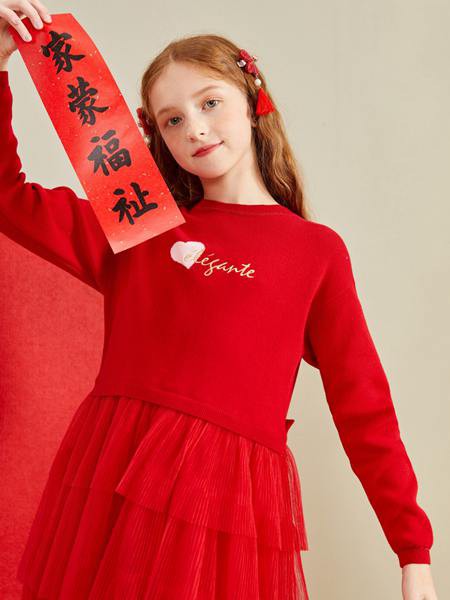 巴拉巴拉童装2022秋冬季红色连衣裙