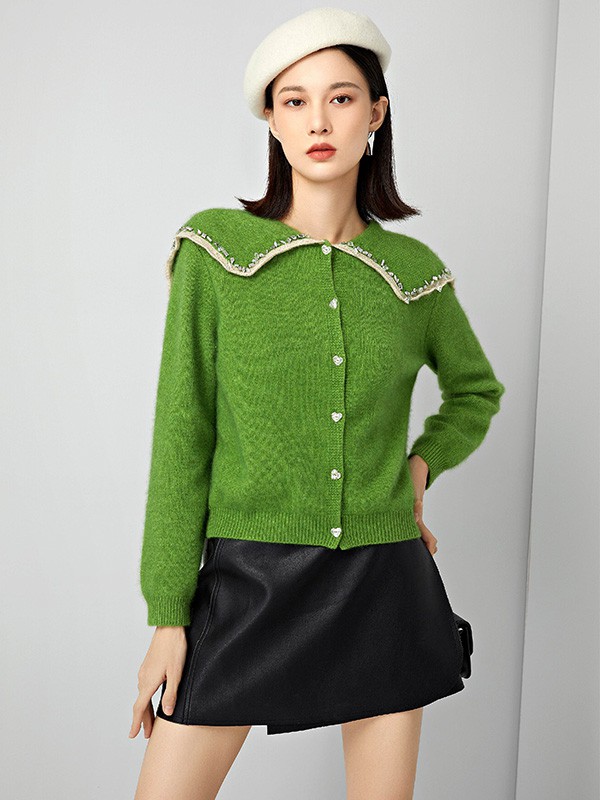 莫乂2022秋冬季绿色针织衫