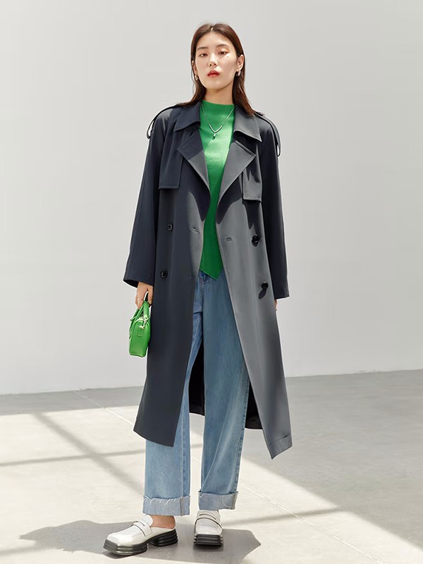 独束女装2022冬季灰色风衣