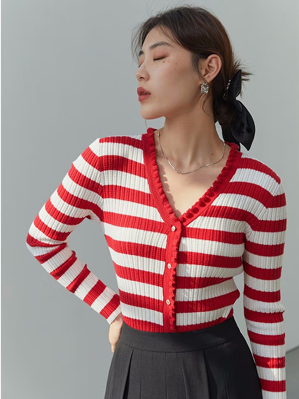 独束女装2022秋季红色针织衫