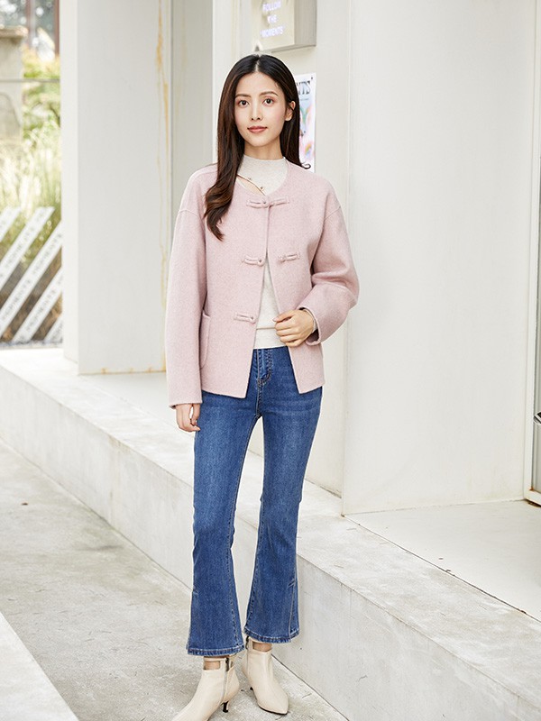 艾蜜唯娅女装2022秋冬季藏蓝色阔腿裤