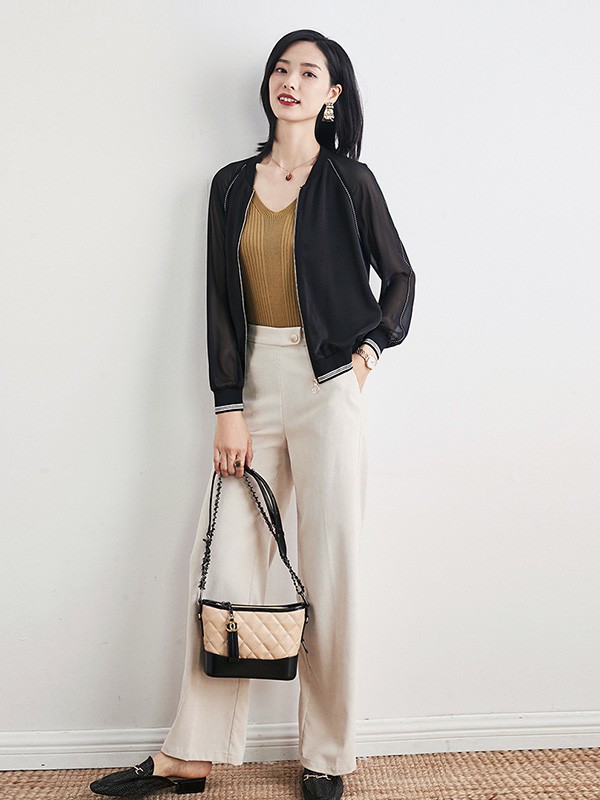 优衣美2022秋冬季白色阔腿裤