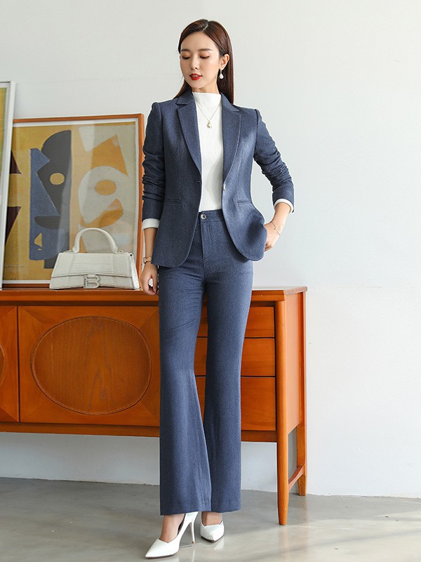 艾尚臣女装2022秋冬季蓝色阔腿裤