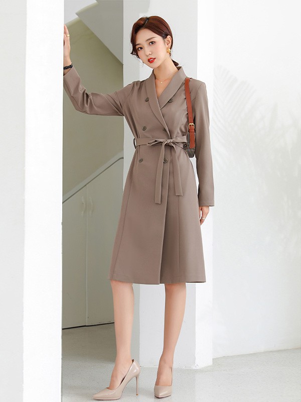 艾尚臣女装2022秋冬季棕色连衣裙