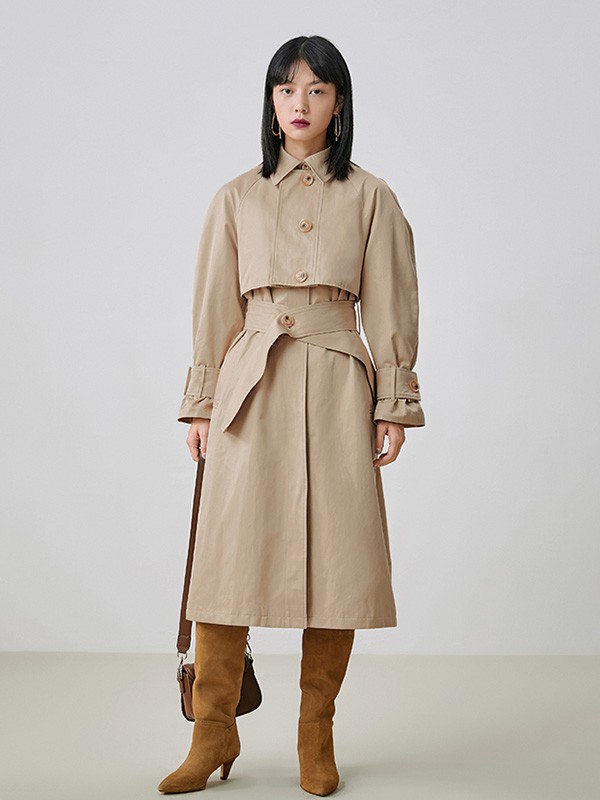 CICISHOP女装2022秋冬季卡其色大衣