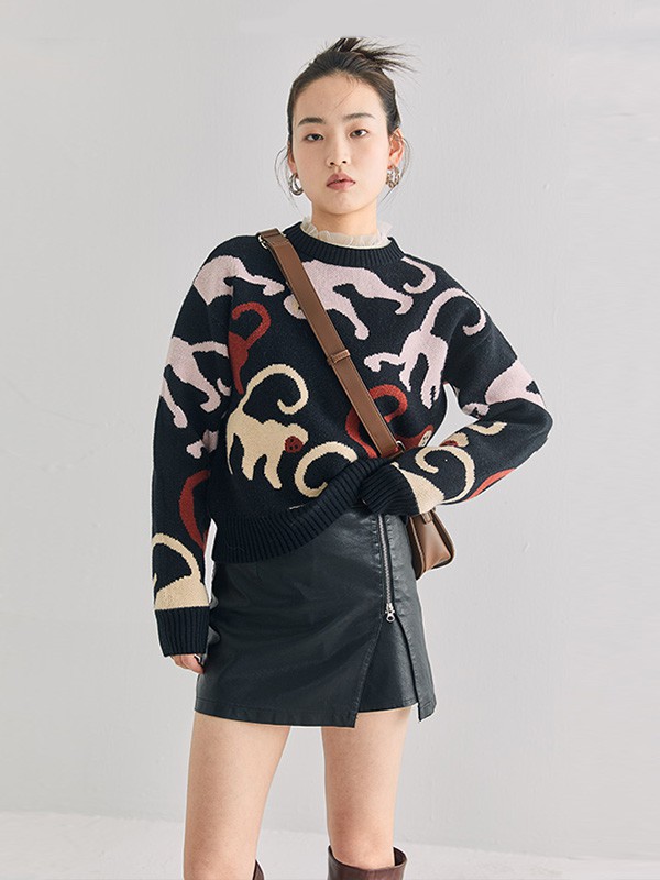 CICISHOP女装2022秋冬季黑色毛衣