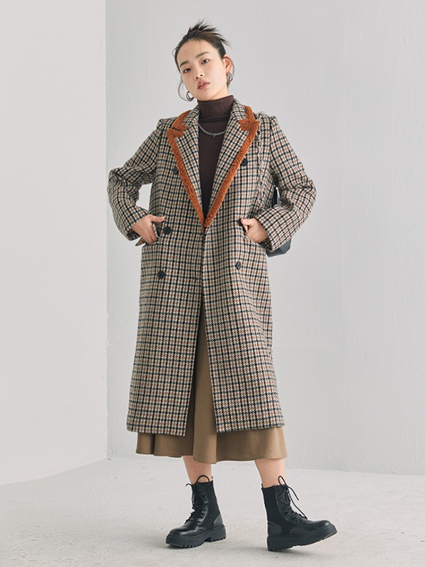 CICISHOP女装2022秋冬季棕色大衣