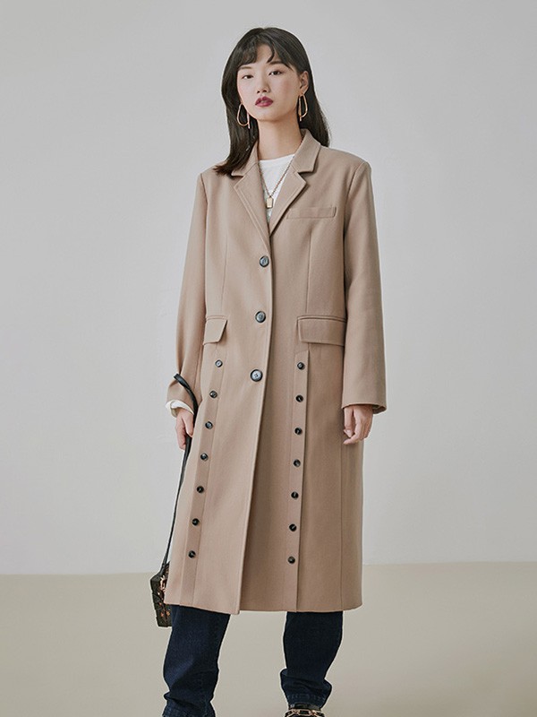 CICISHOP女装2022秋冬季卡其色大衣
