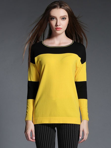 卡芭芭丽女装2022秋冬季黄色T恤