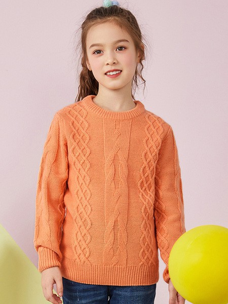 男生女生童装2022秋冬季橙色毛衣