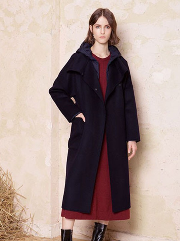 德芙瑞女装2022秋冬季藏蓝色风衣