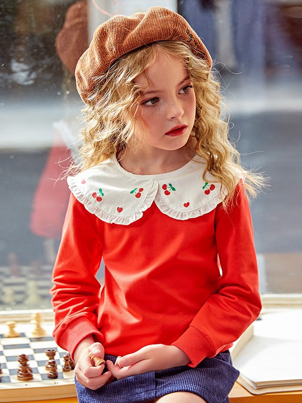 欧莎童装2022秋冬季红色针织衫