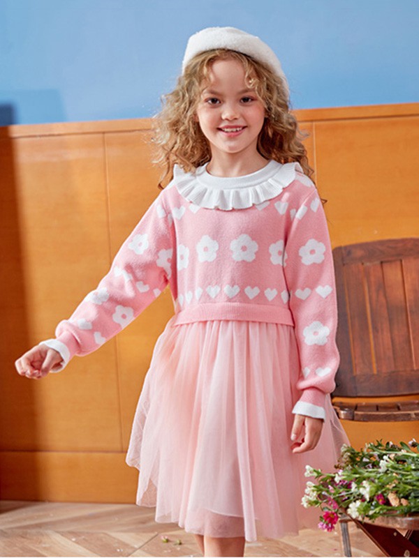 欧莎童装2022秋冬季粉色毛衣