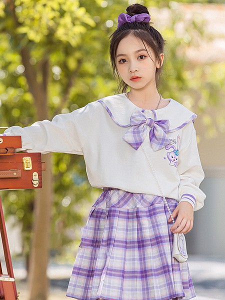 动漫童话童装2022秋冬季紫色百褶裙