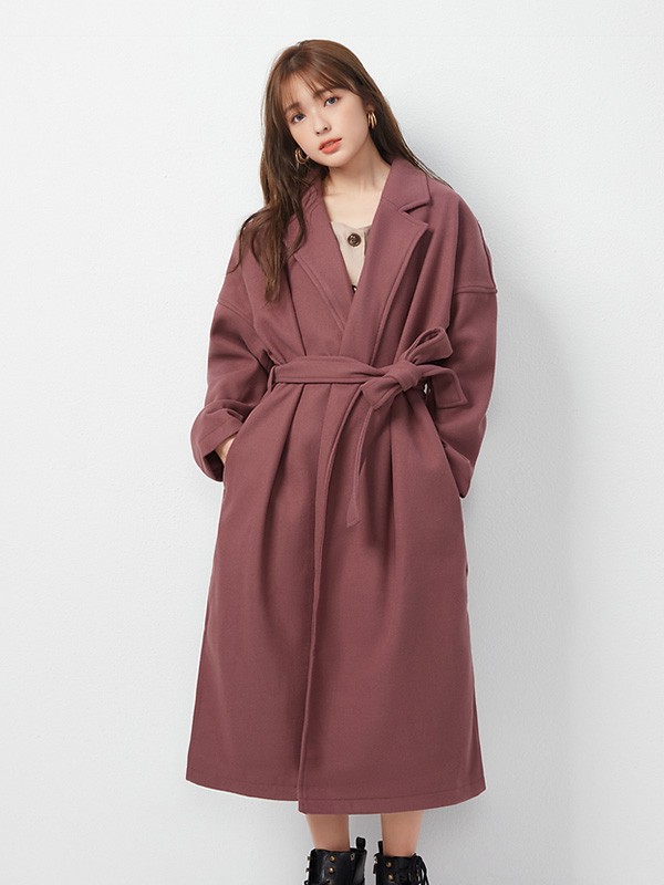 奈伊茜女装2022秋冬季酒红色大衣