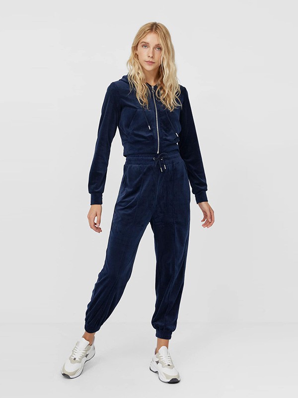 Stradivarius女装2022秋冬季藏蓝色卫衣