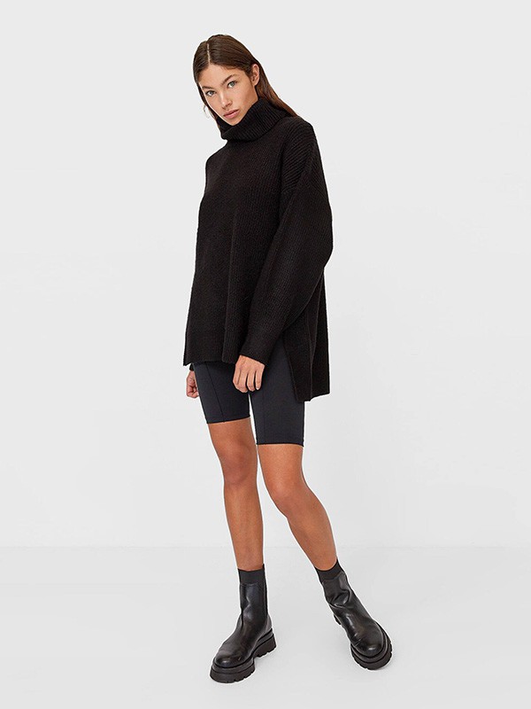 Stradivarius女装2022秋冬季黑色衬衫