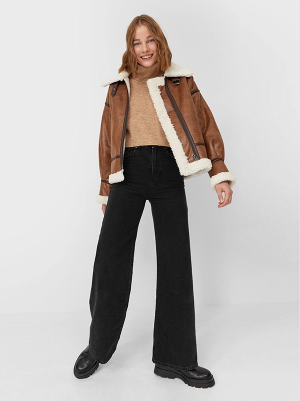 Stradivarius女装2022秋冬季红色阔腿裤