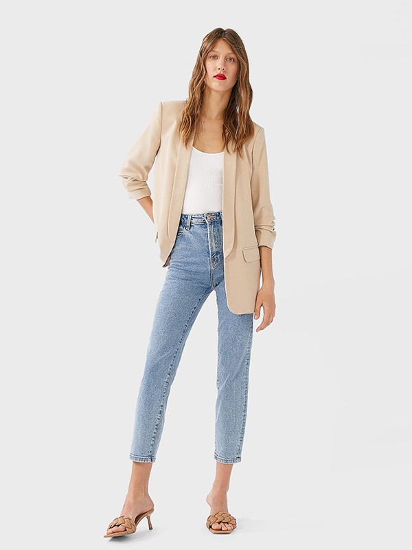 Stradivarius女装2022秋冬季裸色长裤