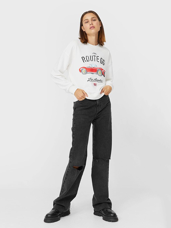 Stradivarius女装2022秋冬季白色T恤