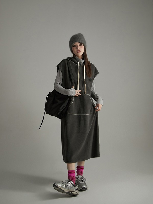 NOONEELSE女装2022秋冬季灰色卫衣裙