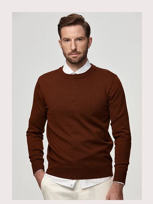 恺米切男装2022秋冬季酒红色针织衫