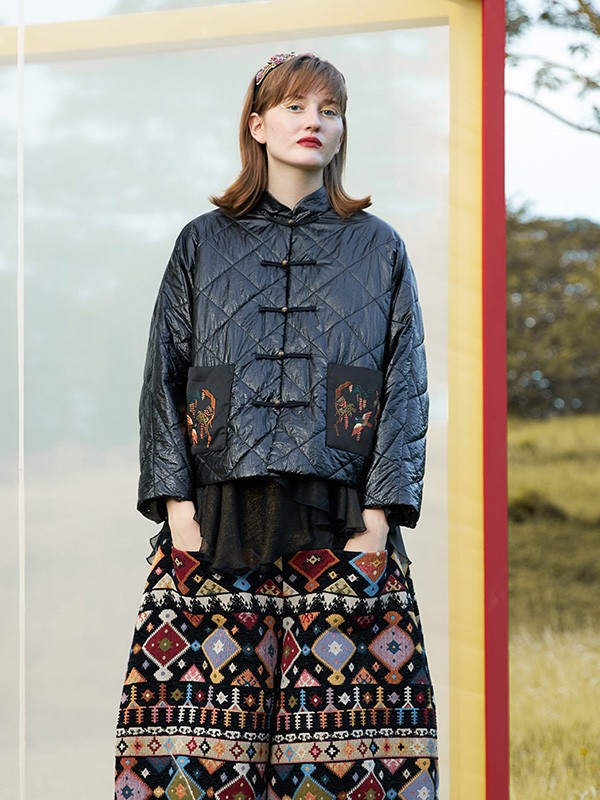 吉丘古儿女装2022秋冬季藏蓝色外套