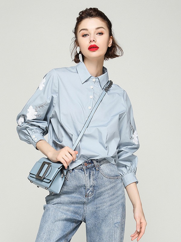 白鹿语女装2022秋冬季蓝色长裤