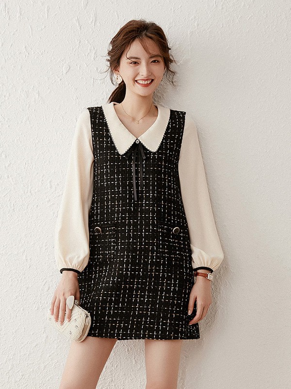 白鹿语女装2022秋冬季黑色连衣裙