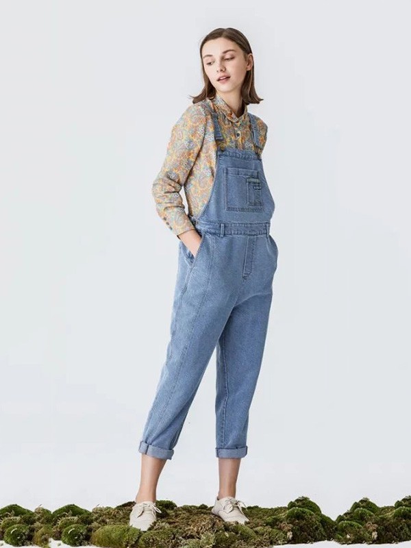 云上写生2022秋冬季藏蓝色背带裤