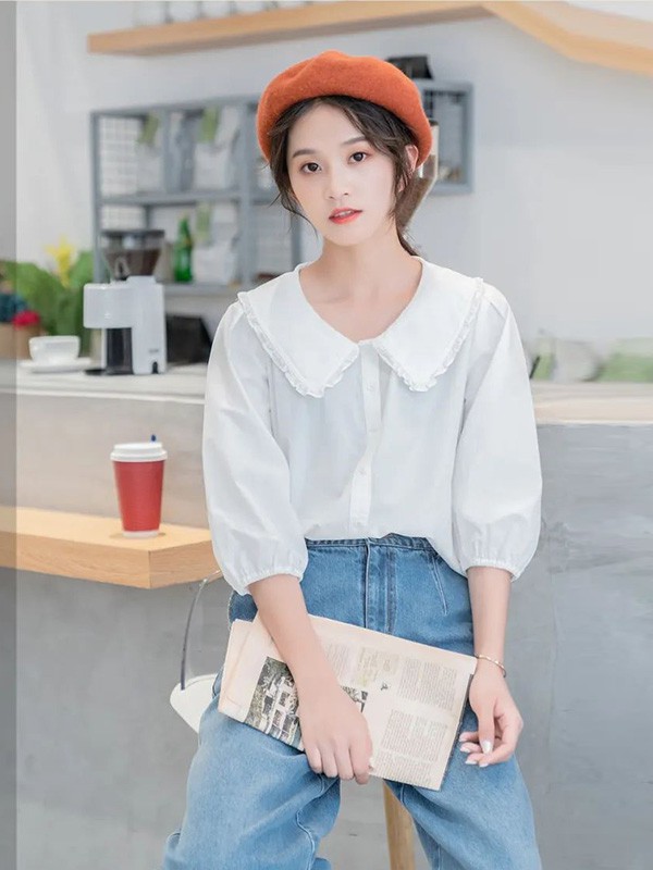 云上写生女装2022秋冬季白色衬衫