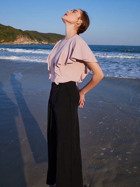 troobe~俏帛女装2022秋冬季黑色阔腿裤