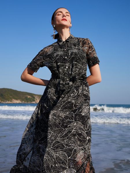 troobe~俏帛女装2022秋冬季黑色连衣裙