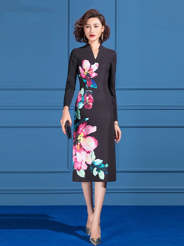 首尚格释女装2022秋冬季黑色连衣裙