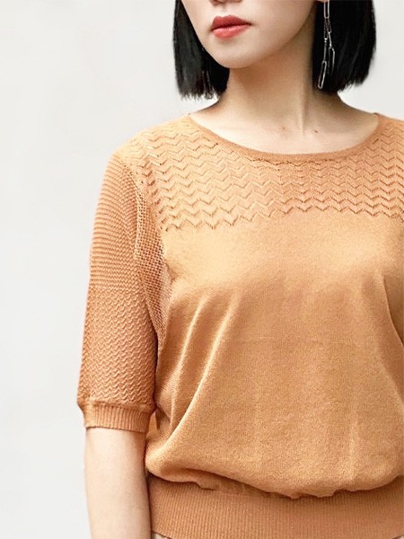 嘉禾利莎2022春夏季橙色针织衫