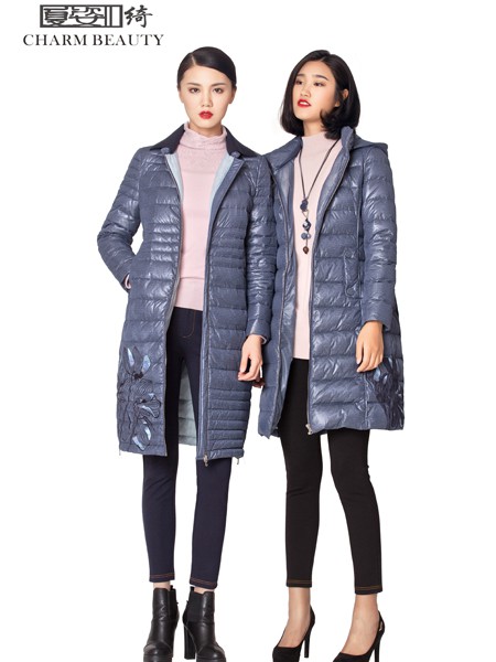 夏姿绮女装2022秋冬季蓝色棉服