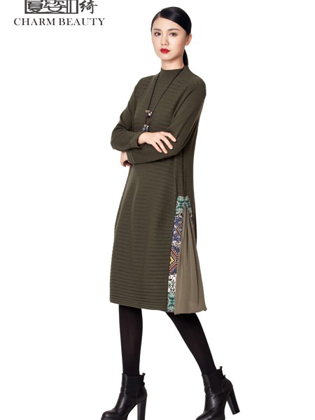 夏姿绮女装2022秋冬季绿色毛衣裙